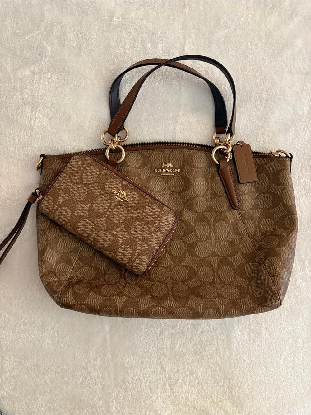 COACH Brown Signature Canvas Tote & Wallet